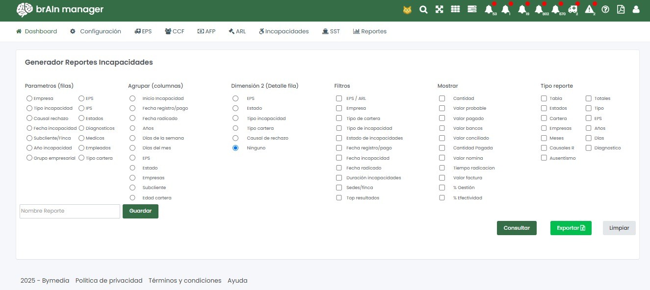 Vista de la plataforma Brain Manager
